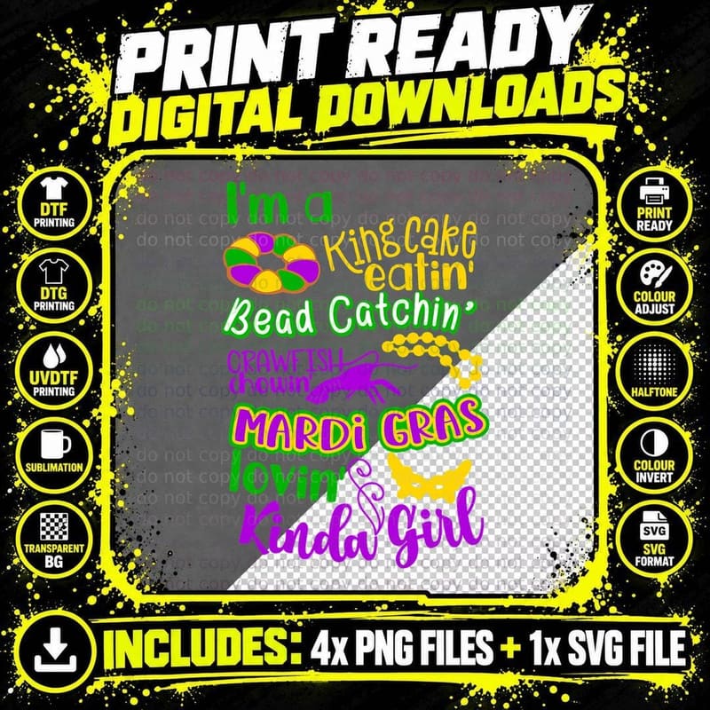 King Cake Eatin' Mardi Gras Carnival T-Shirt Png SVG Digital Bundle
