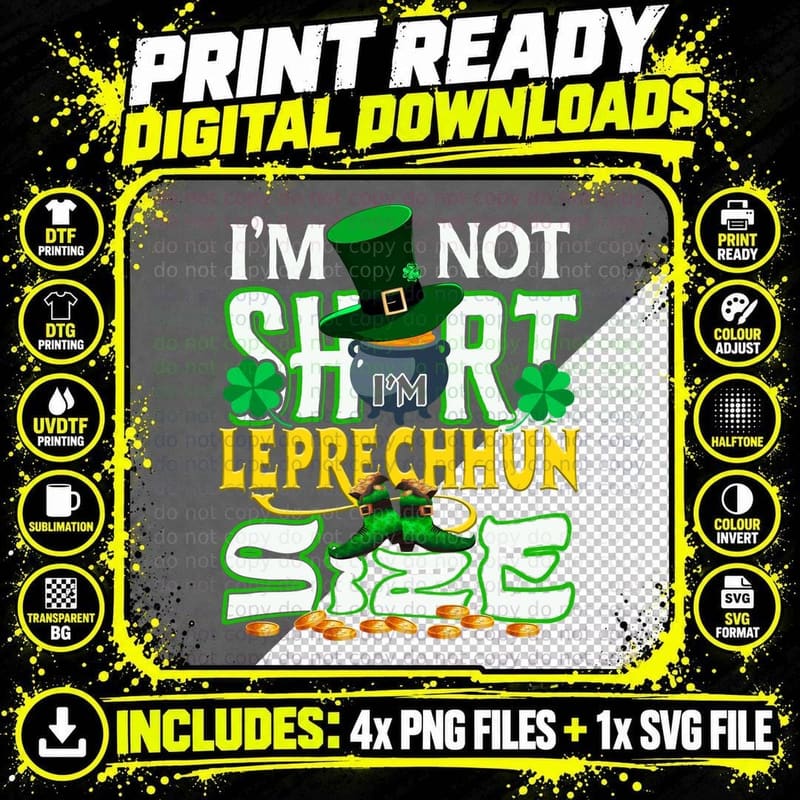 Leprechaun Size T-Shirt, St Patricks Day Theme Png SVG Digital Bundle