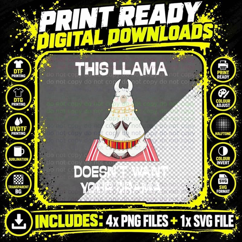 Llama Drama-Free T-Shirt, Animal Humor Design Png SVG Digital Bundle