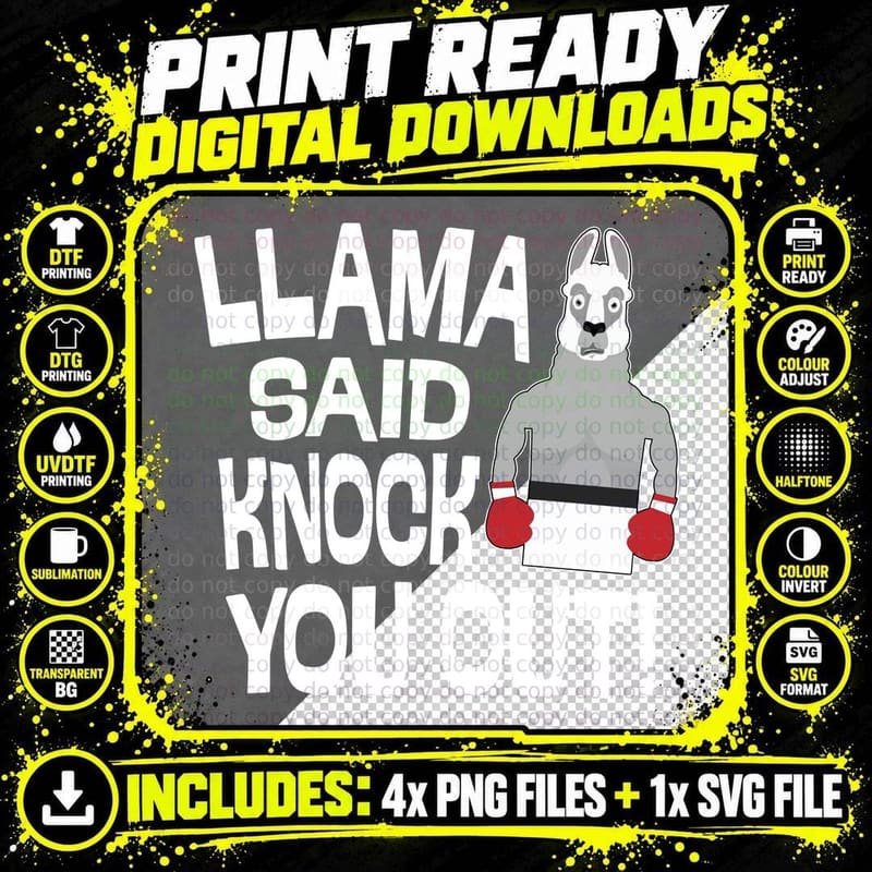 Llama Knock You Out T-Shirt, Animal Pun Humor Png SVG Digital Bundle