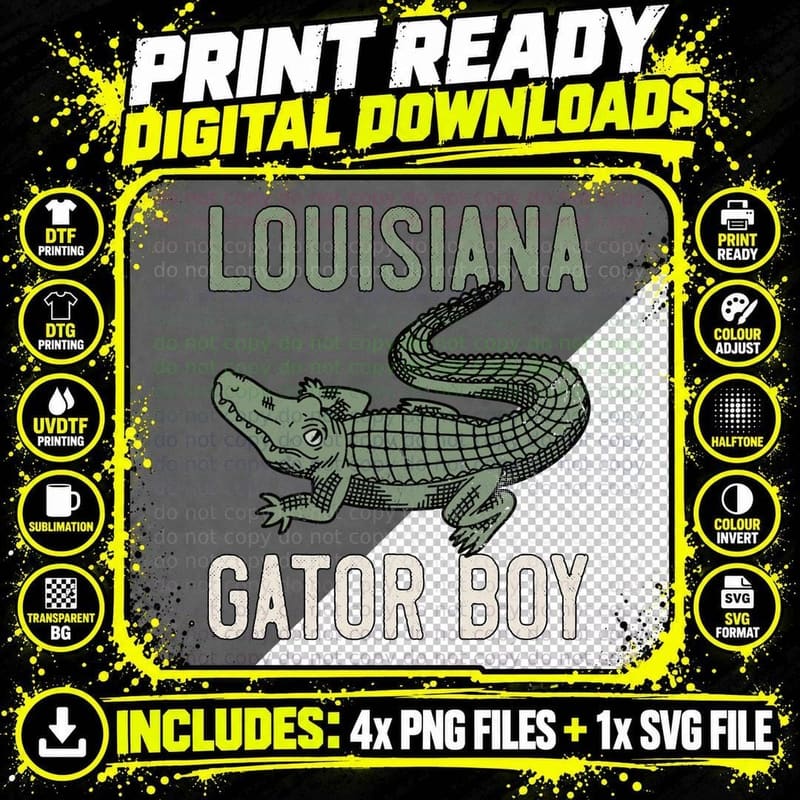Louisiana Gator Boy Funny Alligator Men Vintage T-Shirt Png SVG Digital Bundle