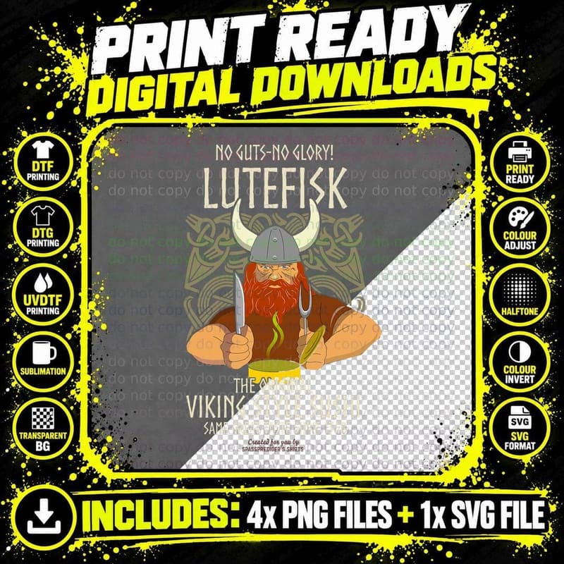 Lutefisk Viking Sushi T-Shirt, Funny Viking Style Png SVG Digital Bundle