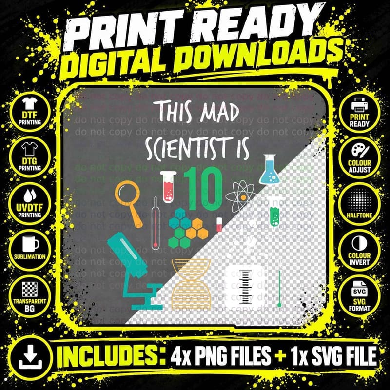 Mad Scientist Birthday T-Shirt, Science Party Theme Png SVG Digital Bundle