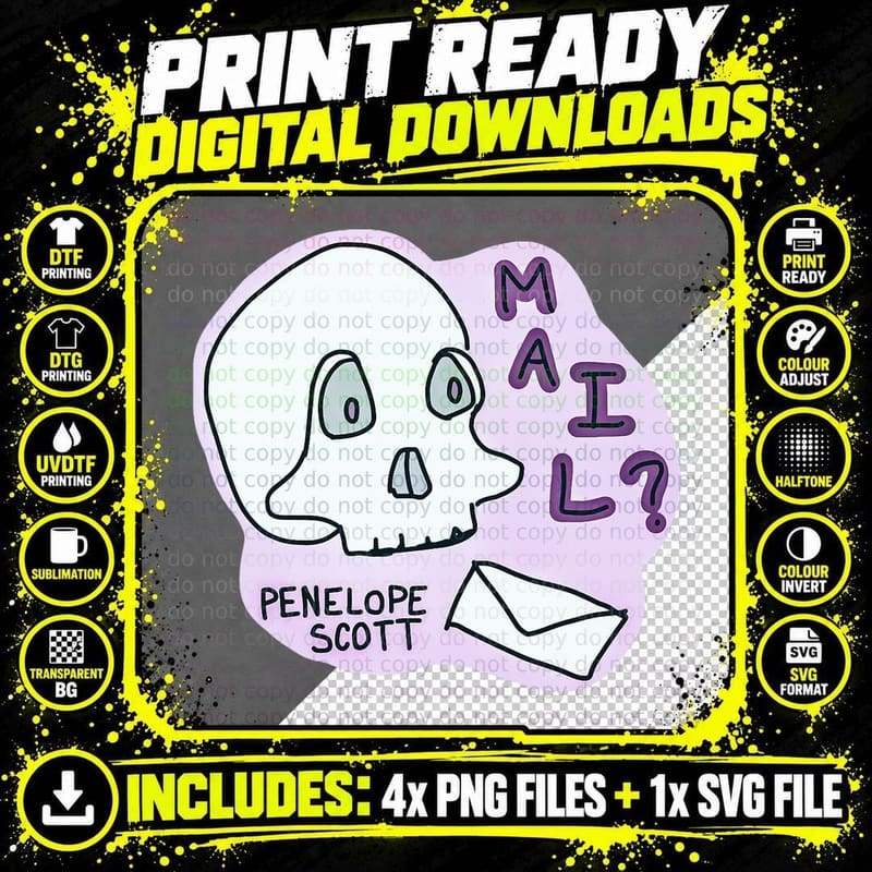 Mail Penelope Scott Funny Skull T-Shirt Png SVG Digital Bundle