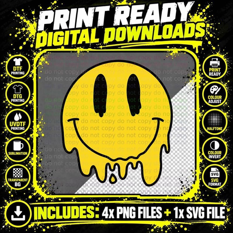 Melting Yellow Smile T-Shirt, Funny Smiling Face Png SVG Digital Bundle