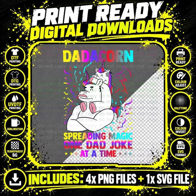 Mens Fathers Day Dadacorn Spreading Magic Unicorn Funny Png SVG Digital Bundle