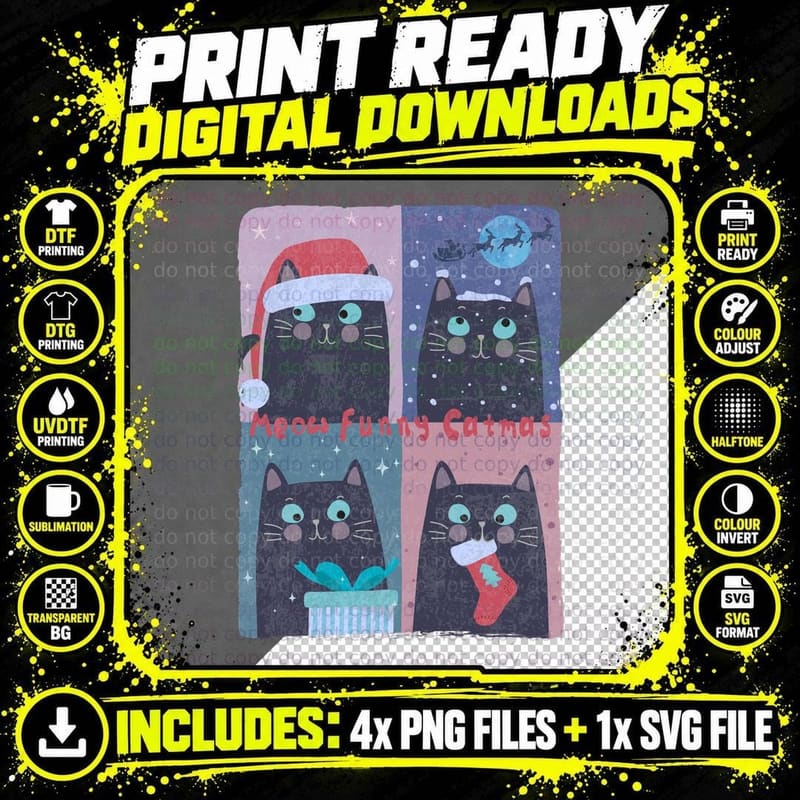 Meow Funny Catmas T-Shirt Png SVG Digital Bundle