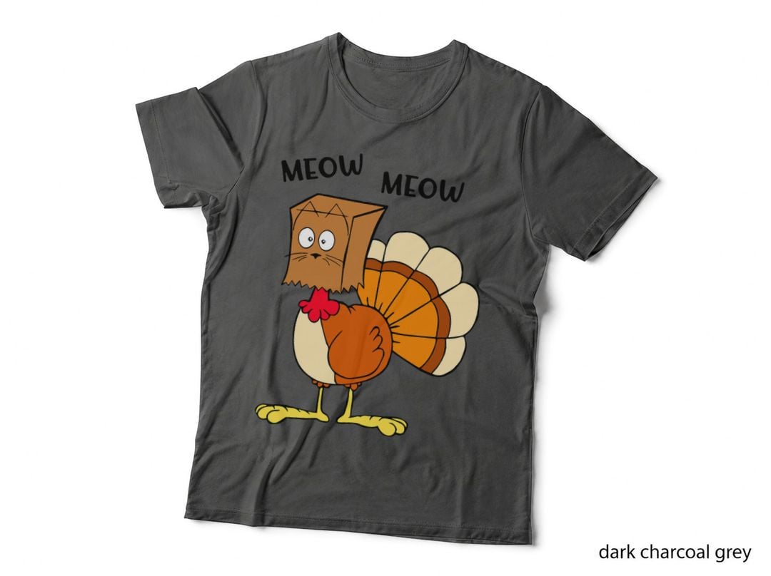 Meow Funny Turkey T-Shirt, Fall Season Humor, Pet Lover Apparel
