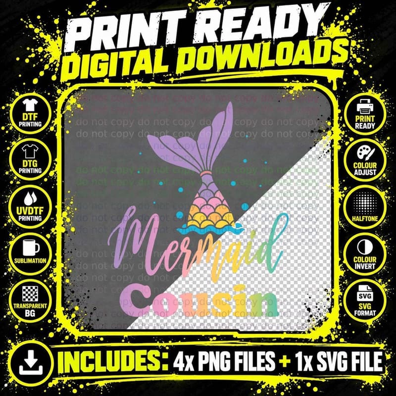Mermaid Cousin Birthday T-Shirt, Funny Birthday Png SVG Digital Bundle