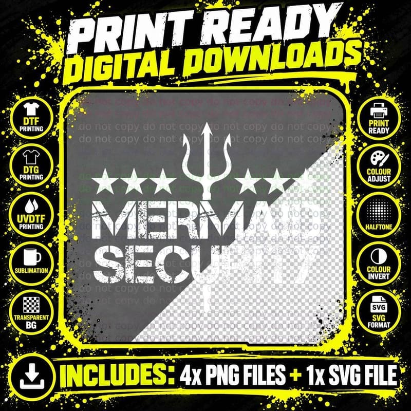 Mermaid Security T-Shirt, Funny Mermaid Party Party Humor Png SVG Digital Bundle