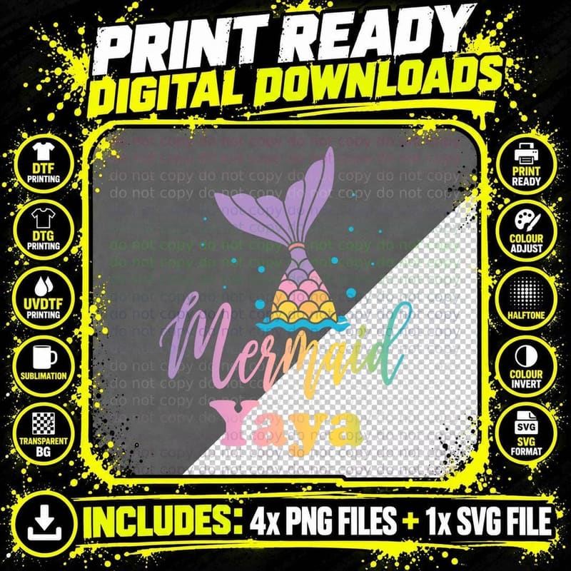 Mermaid Yaya Birthday T-Shirt, Funny Party Png SVG Digital Bundle