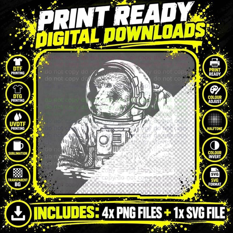 Monkey in a Space Suit T-Shirt, Funny Astronaut Design Png SVG Digital Bundle