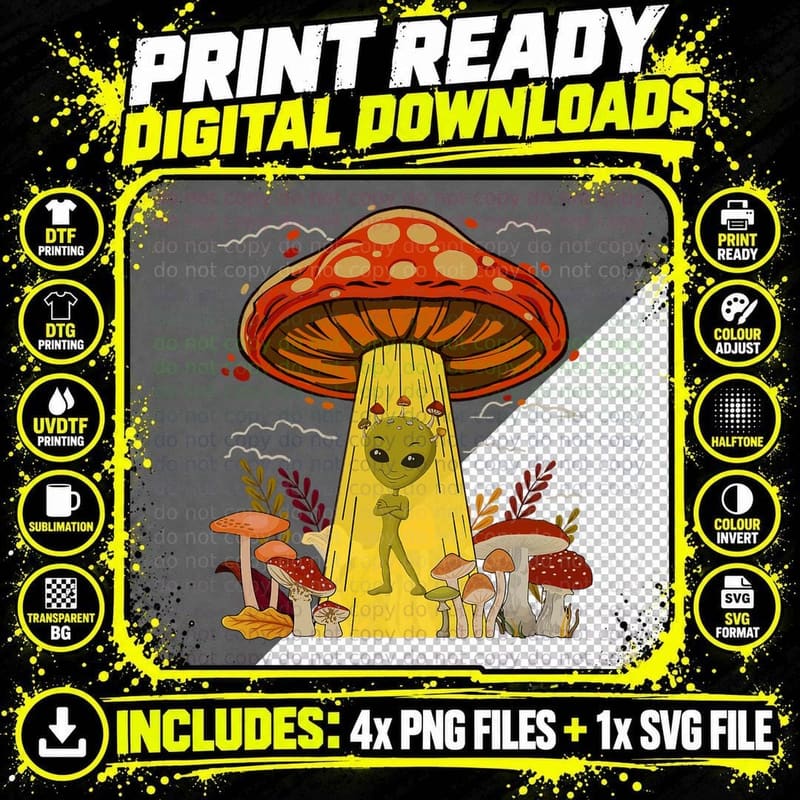 Mushroom Alien UFO Believers T-Shirt, Funny Cottagecore Png SVG Digital Bundle