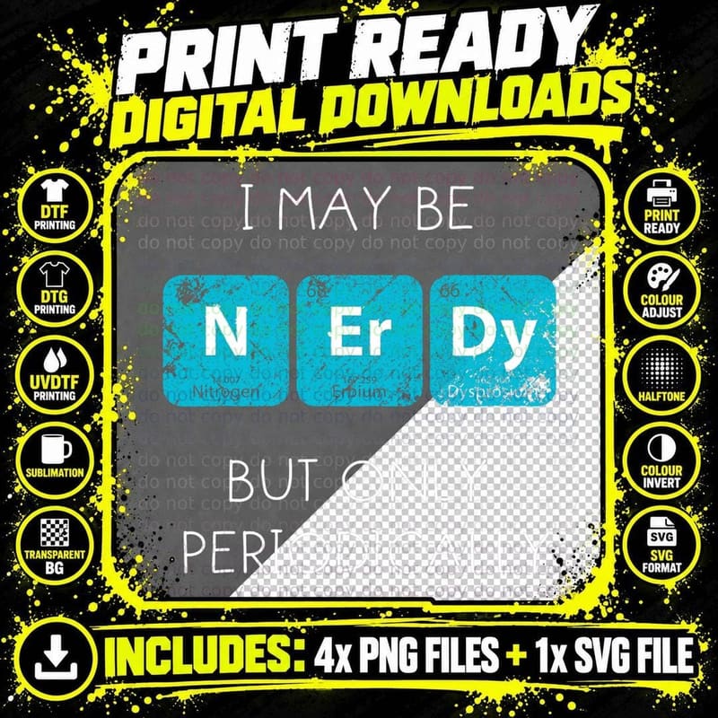 Nerdy Chemistry T-Shirt, Periodic Table Print Png SVG Digital Bundle