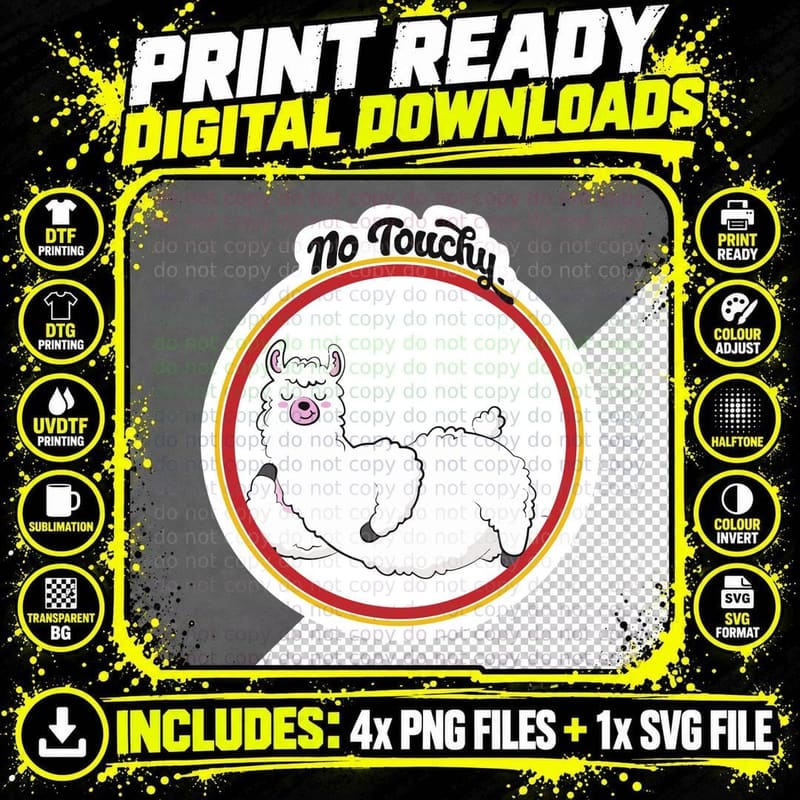 No Touchy Llama T-Shirt, Funny Sarcasm, Pet Lover Apparel Png SVG Digital Bundle