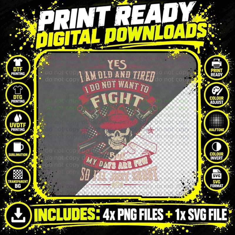 Old and Tired Skull T-Shirt, Funny Sarcasm Png SVG Digital Bundle