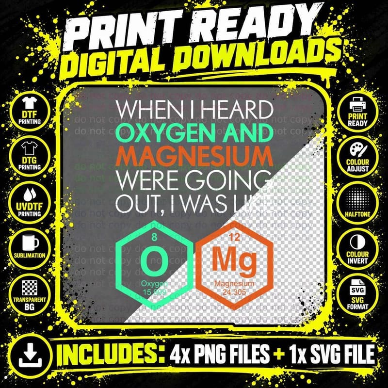 Oxygen and Magnesium Science T-Shirt, Nerd Apparel Png SVG Digital Bundle