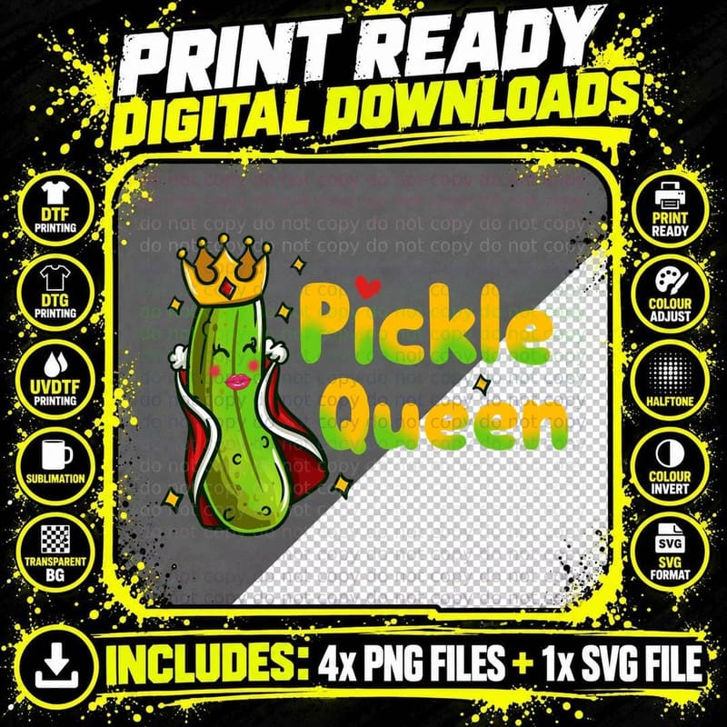 Pickle Queen T-Shirt, Funny Food Humor, Foodie Gift Idea Png SVG Digital Bundle