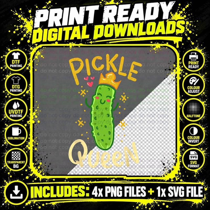 Pickle Queen Vegan Funny Cucumber T-Shirt Png SVG Digital Bundle