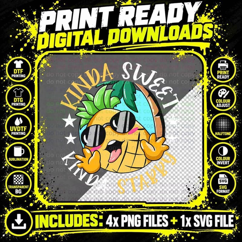 Pineapple Fruit T-Shirt, Funny Sarcasm, Pet Lover Apparel Png SVG Digital Bundle