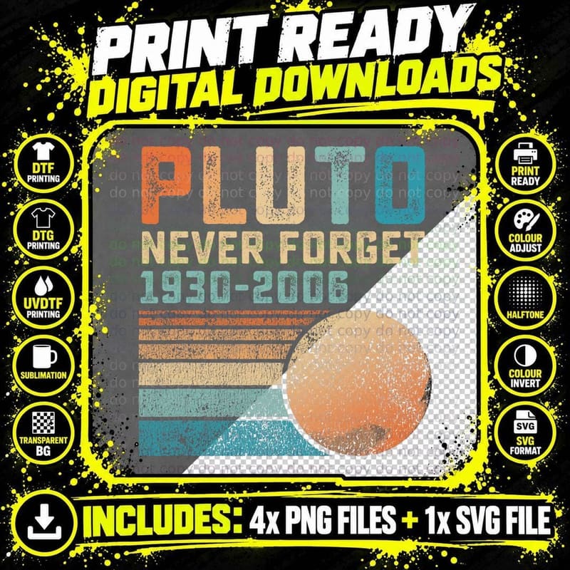 Pluto Never Forget Funny Astronomy Space Science Nerd Png SVG Digital Bundle