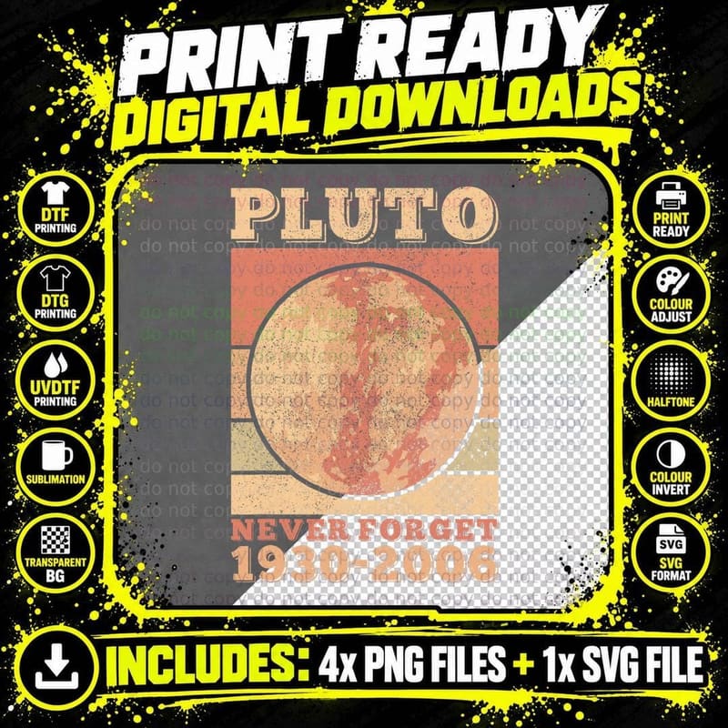 Pluto Never Forget Space Science T-Shirt, Vintage Retro Png SVG Digital Bundle