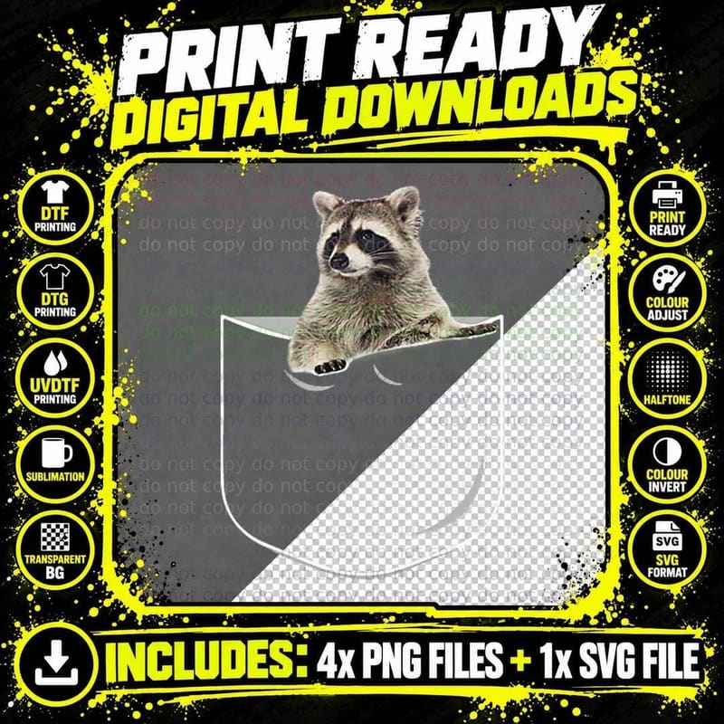 Pocket Raccoon T-Shirt, Funny Animal Design Png SVG Digital Bundle