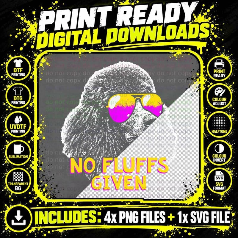 Poodle No Fluffs Funny T-Shirt, Quirky Animal Design Png SVG Digital Bundle