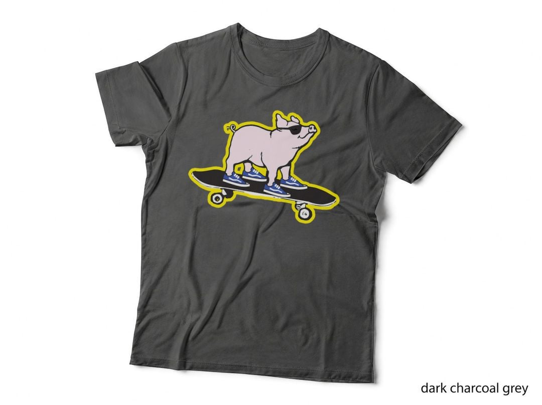 Pork Roll Pig Skateboard Cartoon T-Shirt, Funny Animal Print