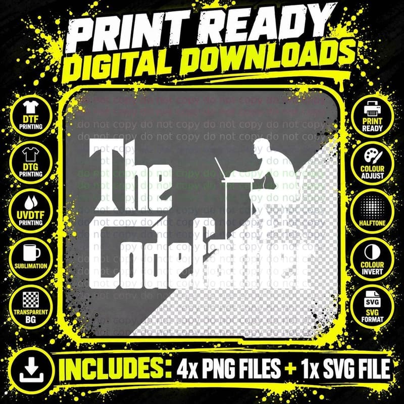 Programmer Code Developer Codefather Saying Joke Fun Png SVG Digital Bundle