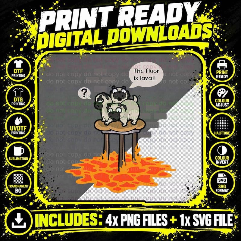 Pug Dogs on Stool T-Shirt, Funny Sarcasm Png SVG Digital Bundle