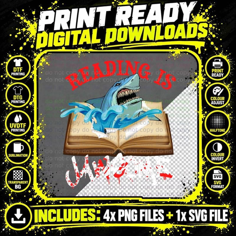 Reading Is Jawsome T-Shirt, Funny Sarcasm Png SVG Digital Bundle