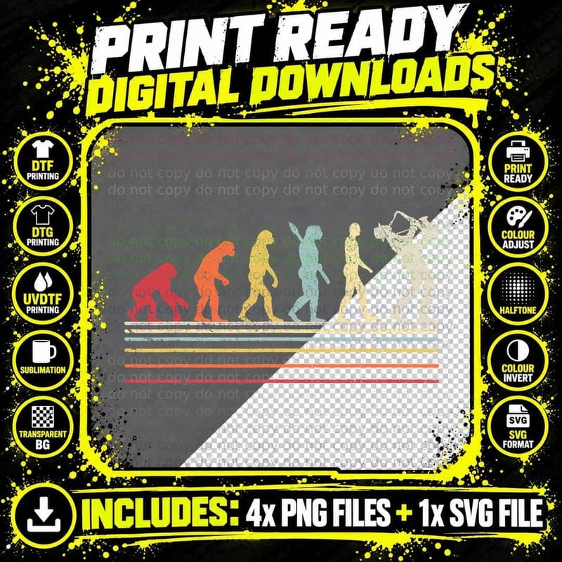 Retro Vintage Evolution of Man T-Shirt Png SVG Digital Bundle