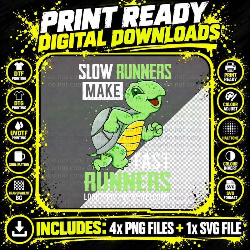 Runner Turtle T-Shirt, Funny Animal Print Png SVG Digital Bundle