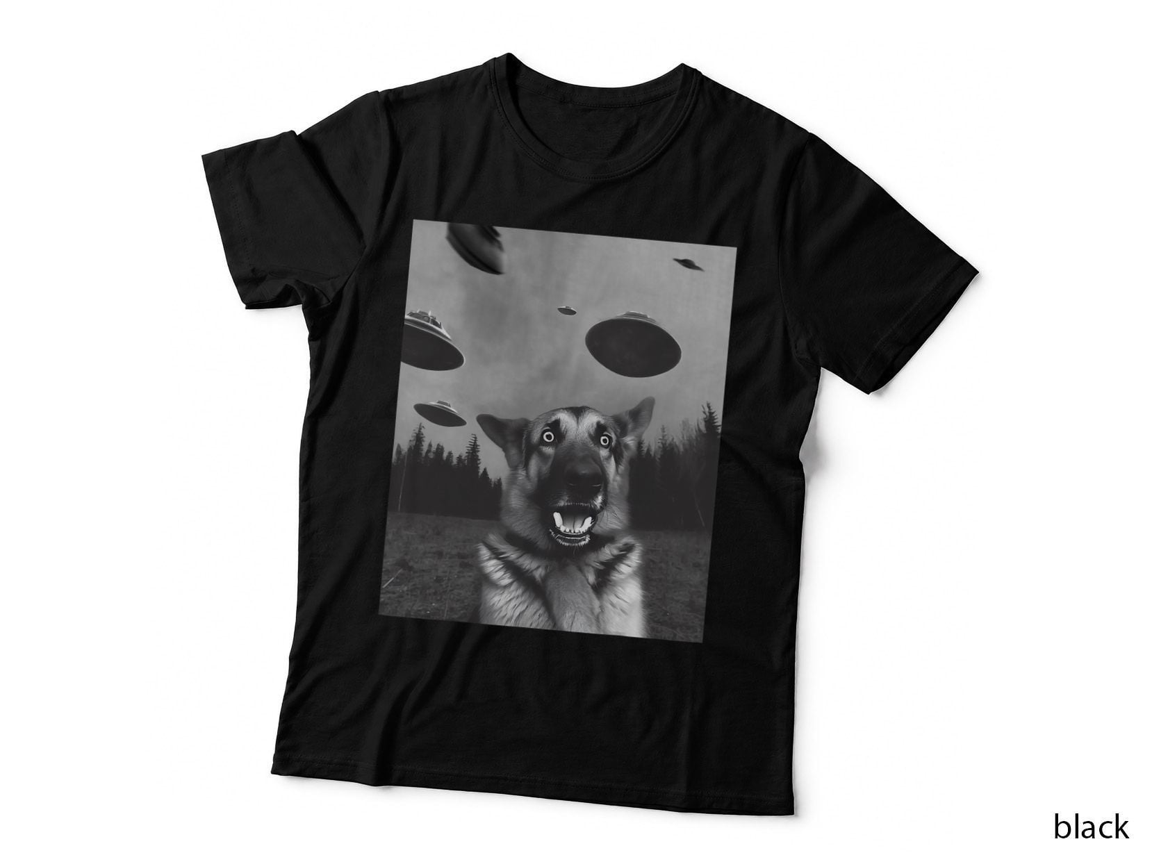 Shep's Selfie Funny German Shepherd Selfie with UFO T-Shirt