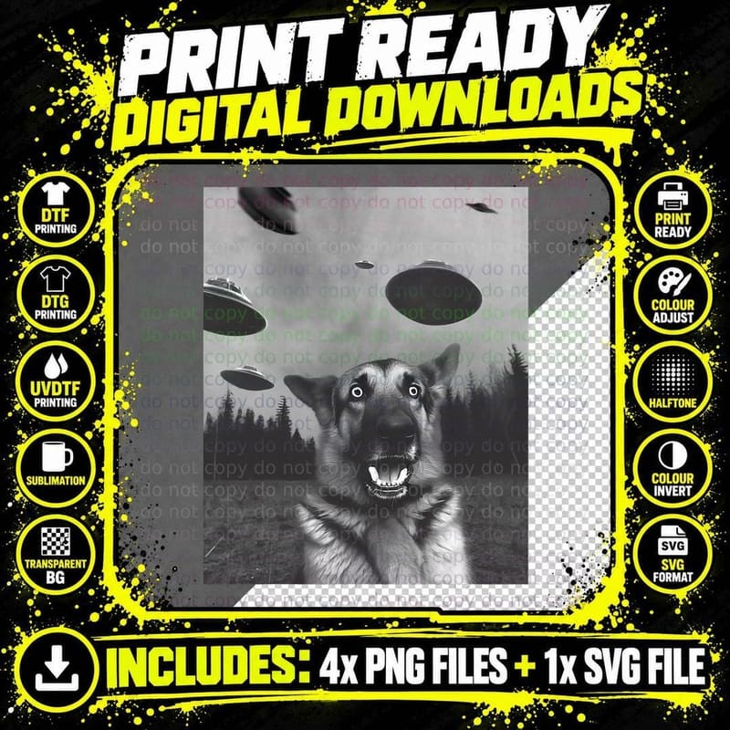 Shep's Selfie Funny German Shepherd Selfie with UFO Png SVG Digital Bundle