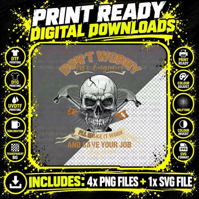 Skull Engineer T-Shirt, Sarcasm Typography, Funny Sarcasm Png SVG Digital Bundle
