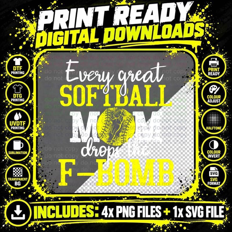 Softball F-Bomb T-Shirt, Funny Sarcasm, Sports Humor Png SVG Digital Bundle