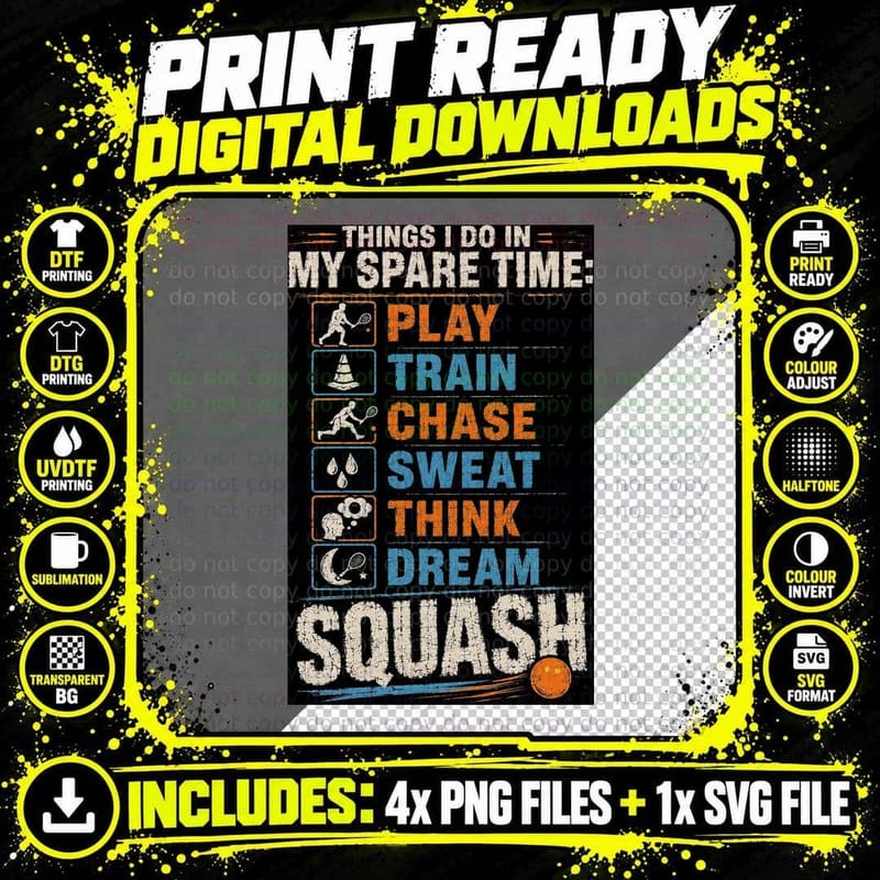 Squash Spare Time Checklist T-Shirt Png SVG Digital Bundle