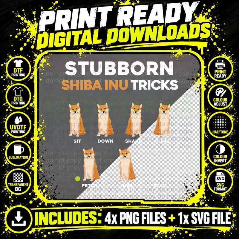 Stubborn Shiba Inu T-Shirt, Animal Humor Design Png SVG Digital Bundle