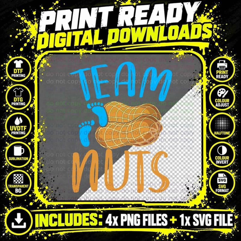 Team Nuts Gender Reveal T-Shirt, Party Humor Png SVG Digital Bundle