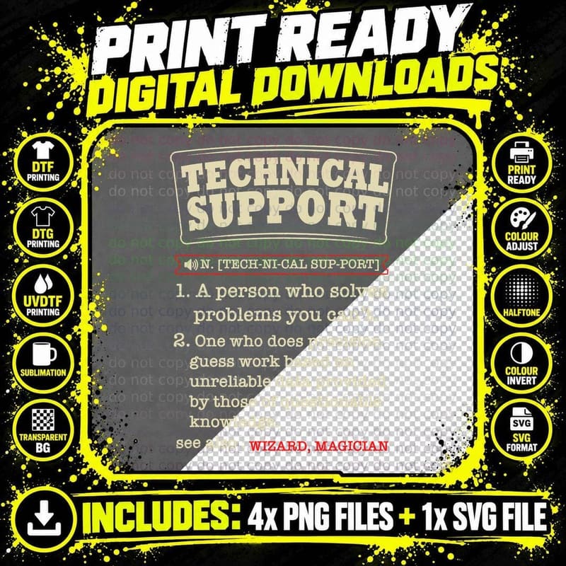 Technical Support Definition T-Shirt Png SVG Digital Bundle