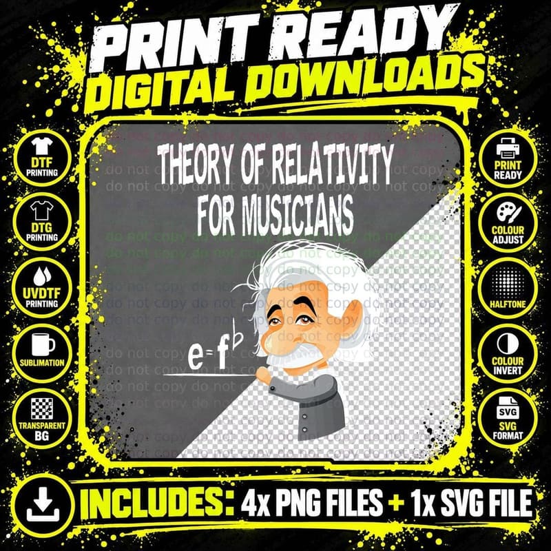 Theory of Relativity Music Humor T-Shirt Png SVG Digital Bundle