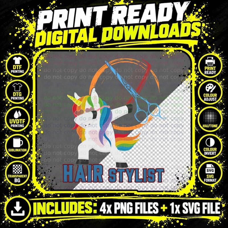 Unicorn Hair Stylist Dabbing T-Shirt, Hair Salon Humor Png SVG Digital Bundle