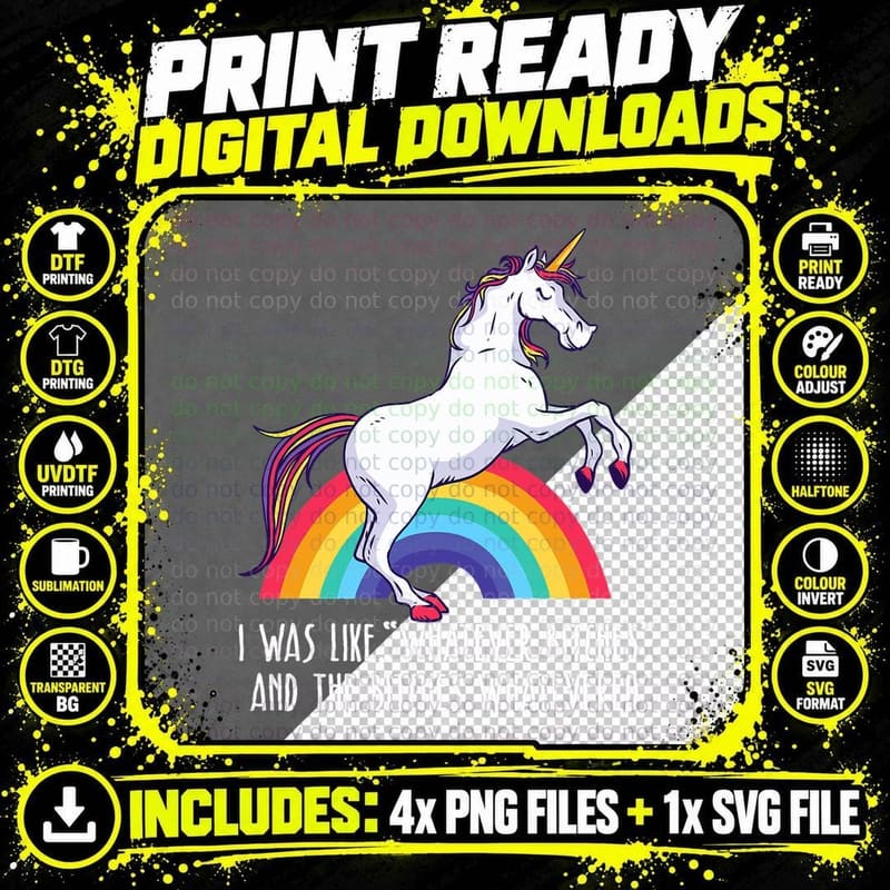 Unicorn Rainbow T-Shirt, Funny Meme Design Png SVG Digital Bundle