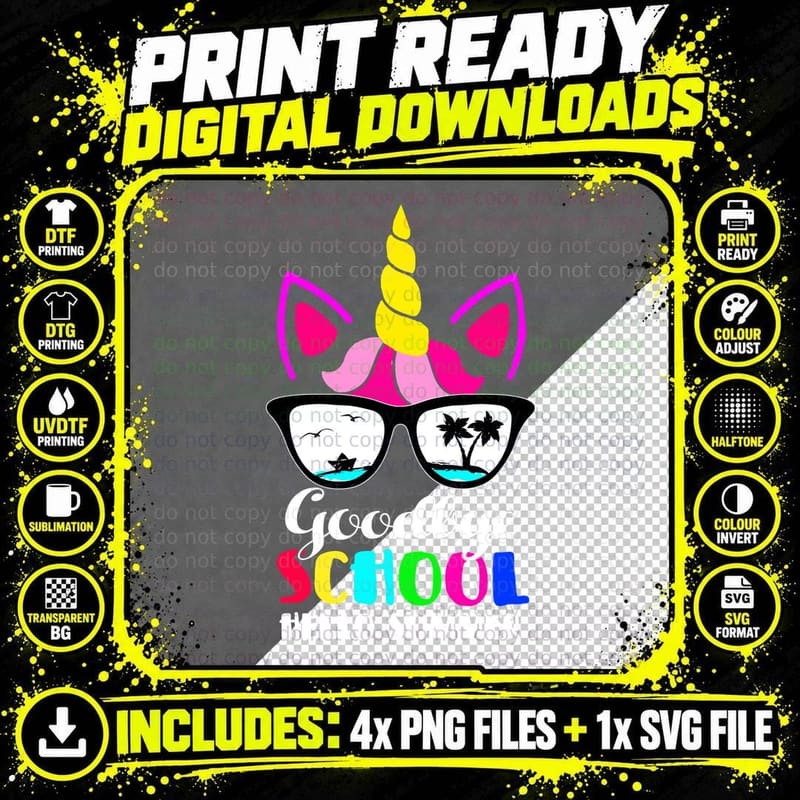 Unicorn Summer Vacation Glasses T-Shirt Png SVG Digital Bundle
