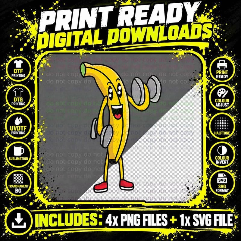Veggie Power, Training Banana, Funny Banana T-Shirt Png SVG Digital Bundle