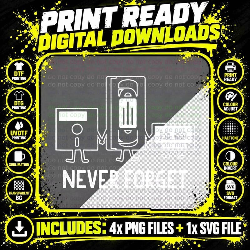 Vintage Cassette Floppy Disk VHS Tape T-Shirt Png SVG Digital Bundle