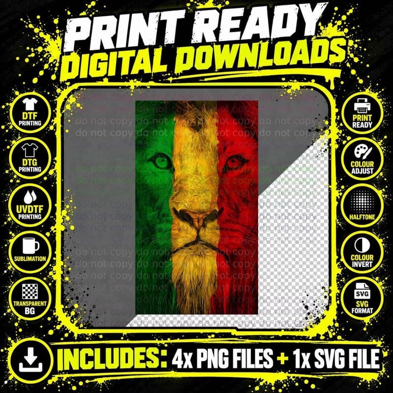 Vintage Style Arts Lion Rasta Funny Birthday Men Women Png SVG Digital Bundle