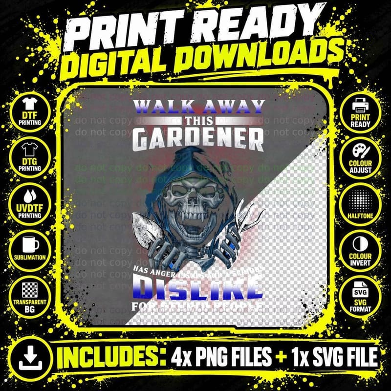 Walk Away This Gardener, Skull Gothic Png SVG Digital Bundle